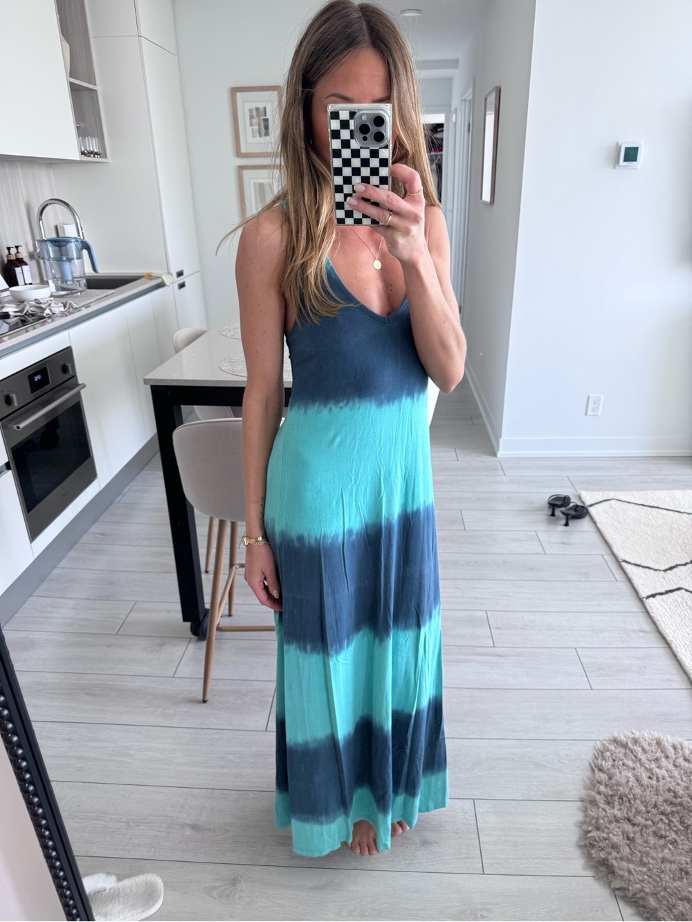 Splendid Blue and Aqua Tie-Dye Maxi Dress